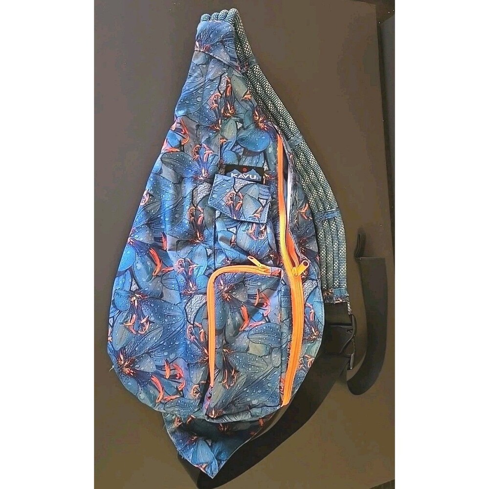 Kavu Sling Rope Bag Electric Lily EUC Canvas Blue Orange Rare HTF Excellent
